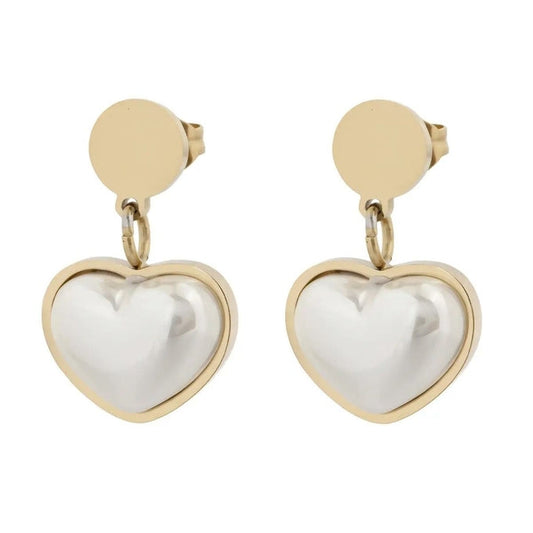 14k Gold Plated Pearl Heart Earrings