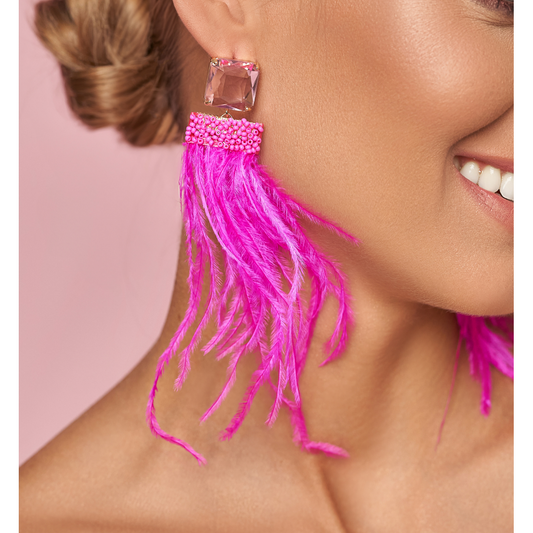 Fuchsia Feather Crystal Earrings Rendez-Vous