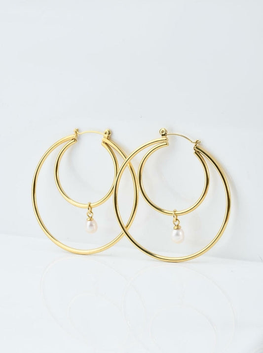 14k Gold Plated Hoops Earrings with Pearl