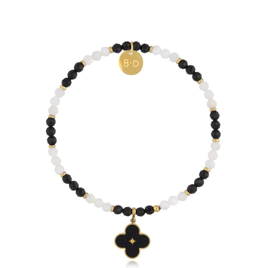 Black & White Cytisum Bracelet with Black Clover
