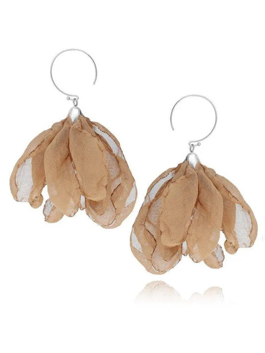 Cappuccino Silk Tulip Flower Earrings with Silver Finishing