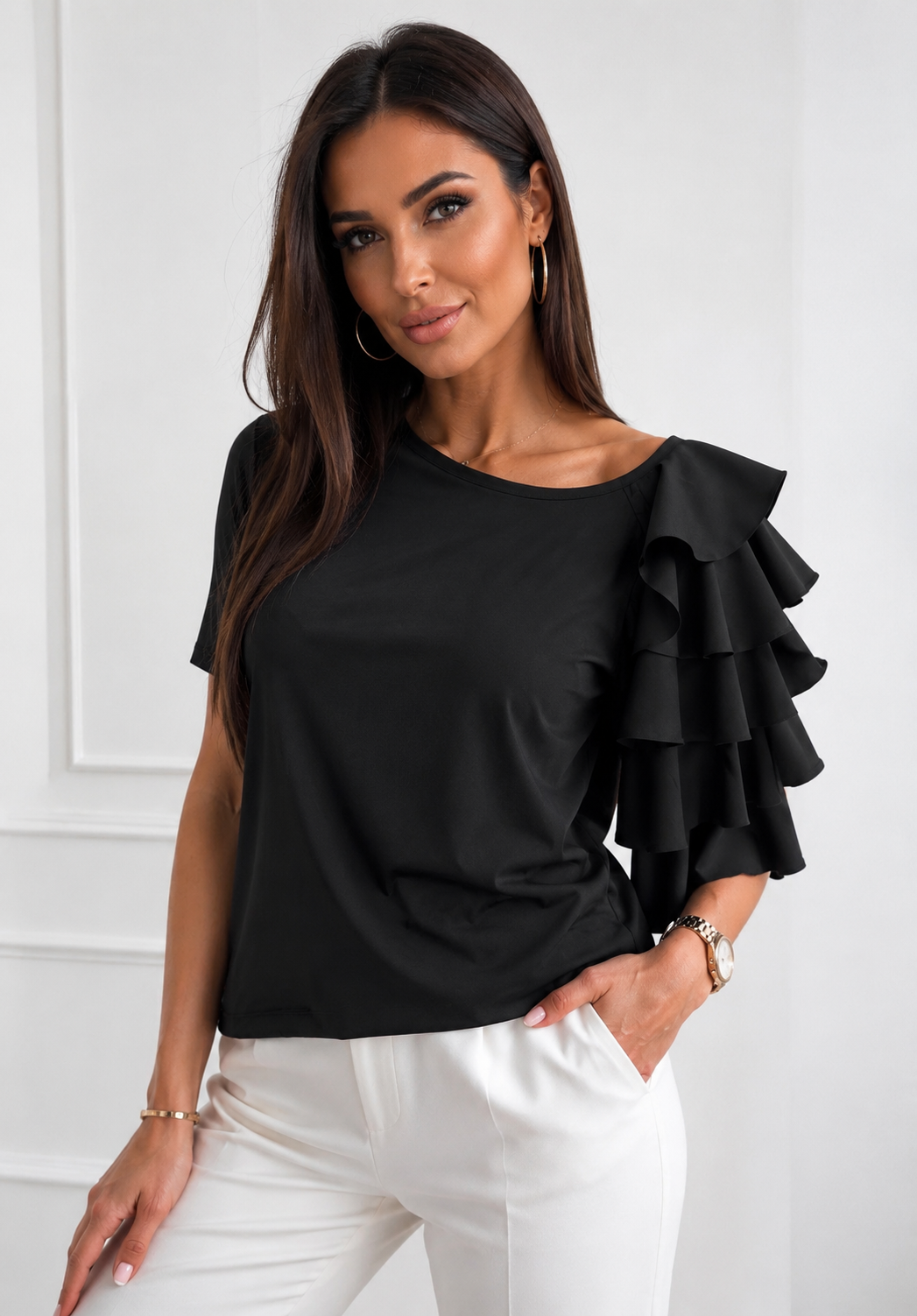Muse Ruffle Blouse in Black