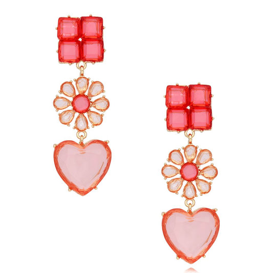 Rasberry Red Crystals Flower Earrings Serenity