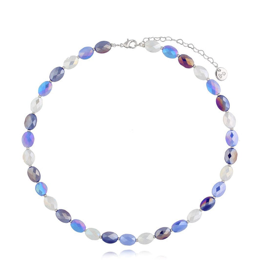 Blue Glass Crystal Necklace Togue with Silver Finishing