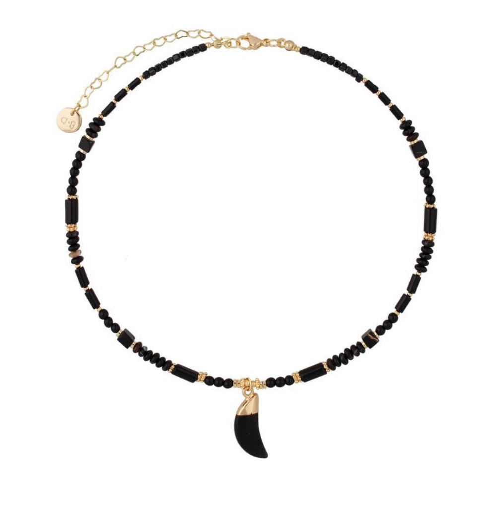 Black Agate Necklace with Horn Pendant