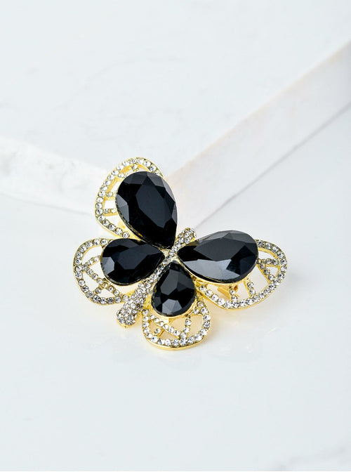 Black Crystals Butterfly Brooch