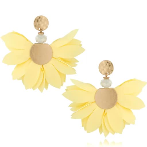 Yellow Satin Flower Earrings with Harvest Gold Finishing