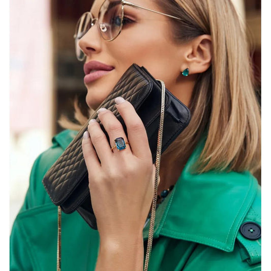 Rose Gold Rectangle Clear Green Self Adjustable Ring