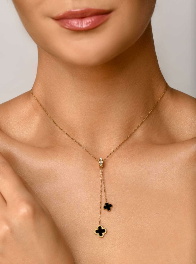 14k Gold Plated Crystals Lariat Clovers Neklace