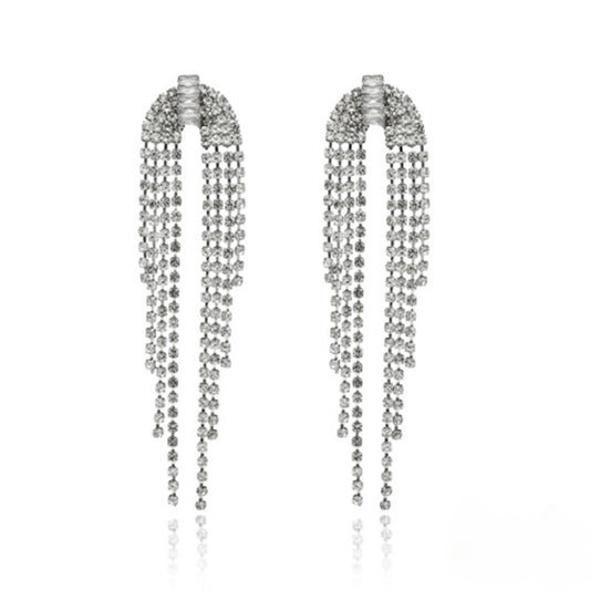 Glamour Silver Rhinestone Round Earrings