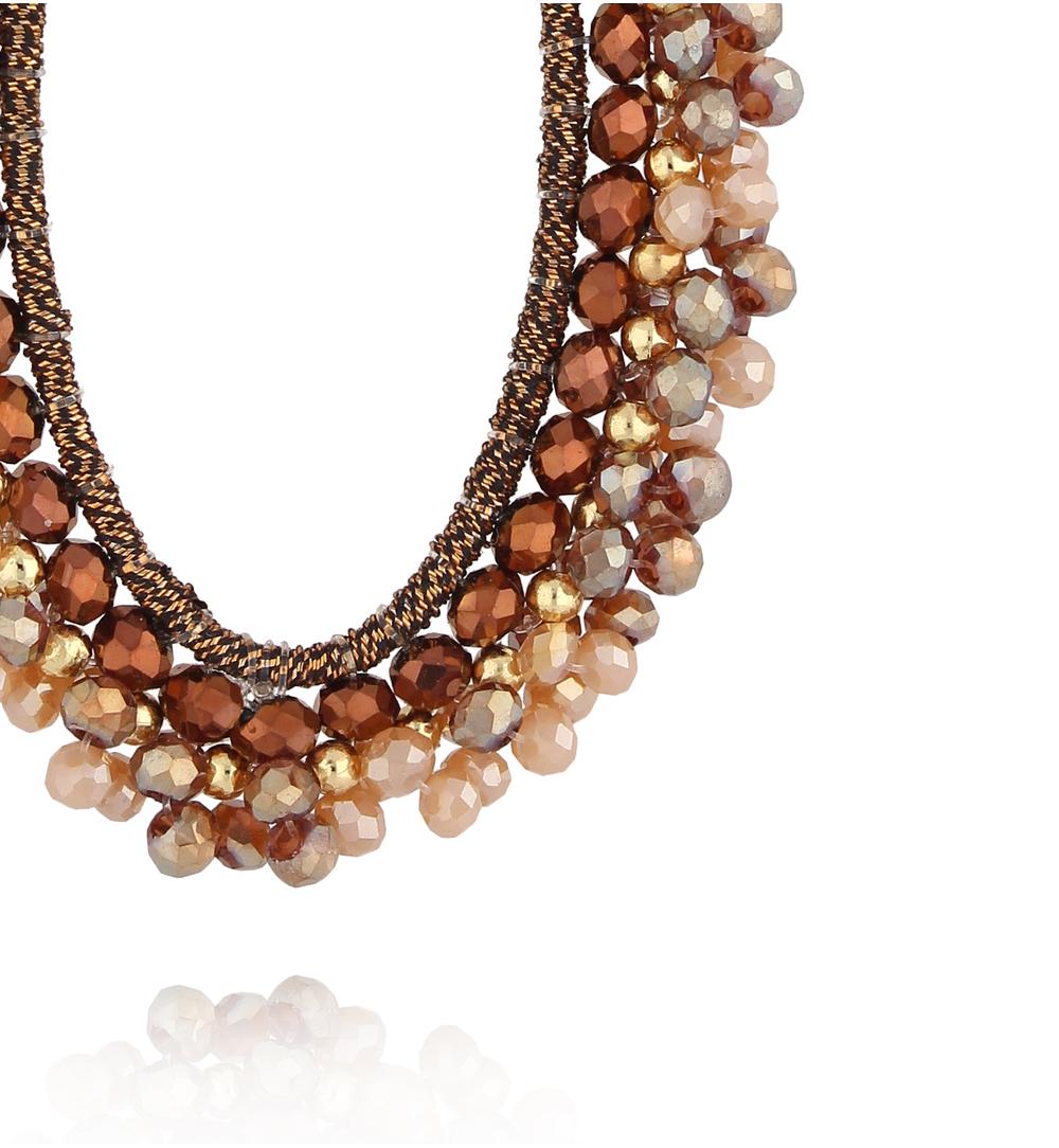 Chocolate Brown and Gold Beige Flower Crystal Earrings