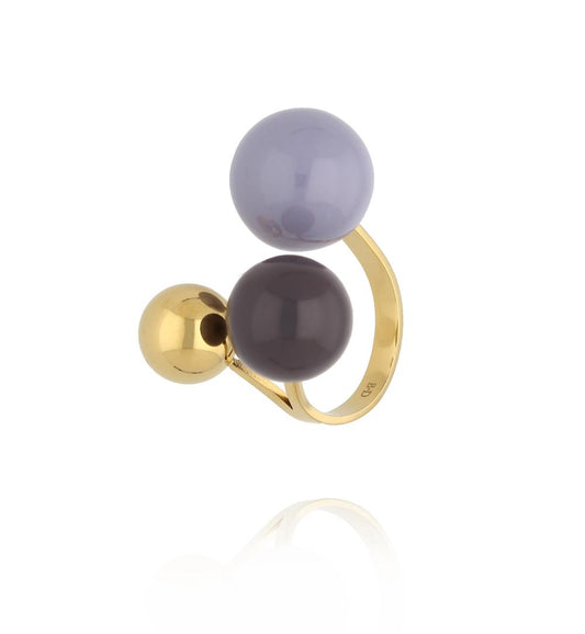 Steel and Shine Enamel Lavender and Plum Balls Ring 1127