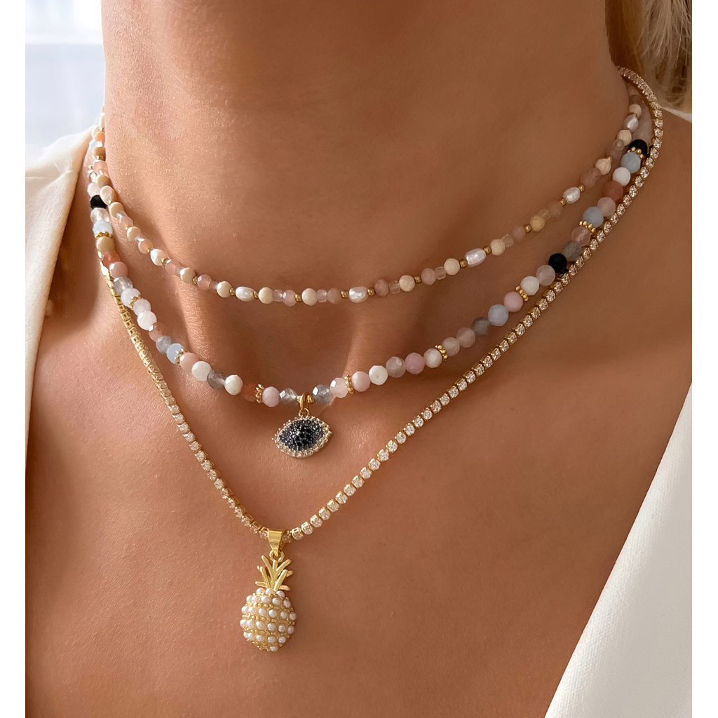 Crystals Necklace with Pearl Pineapple Pendant Hawaii