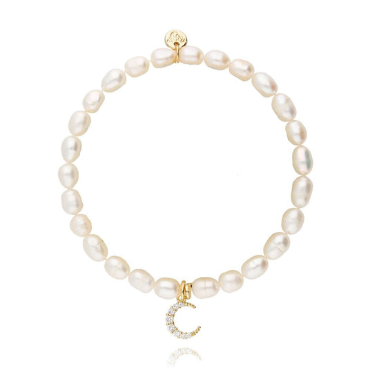 Pearl Bracelet with Zircon Moon Pendant