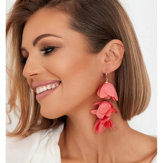 Multi Layered Satin Earring in Coral