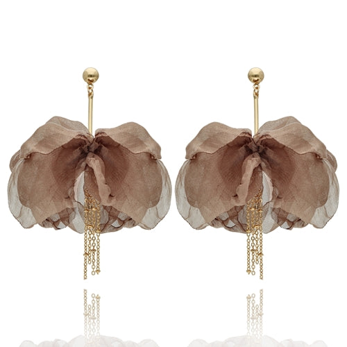 Chocolate Brown Silk Tulip Earrings with Chains