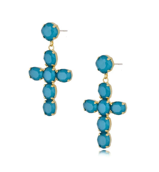 Turquoise Crystals Cross Earrings Jolene