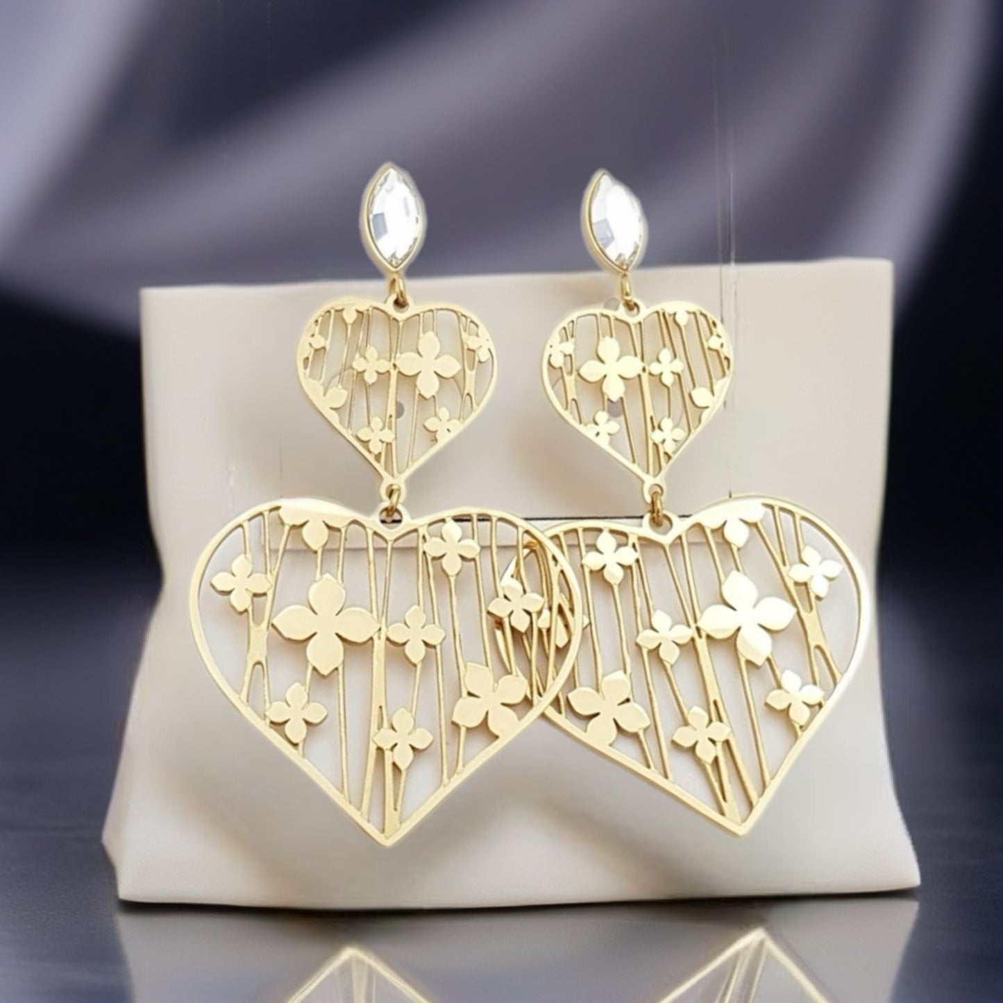 Gold Plated Clovers Heart Earrings