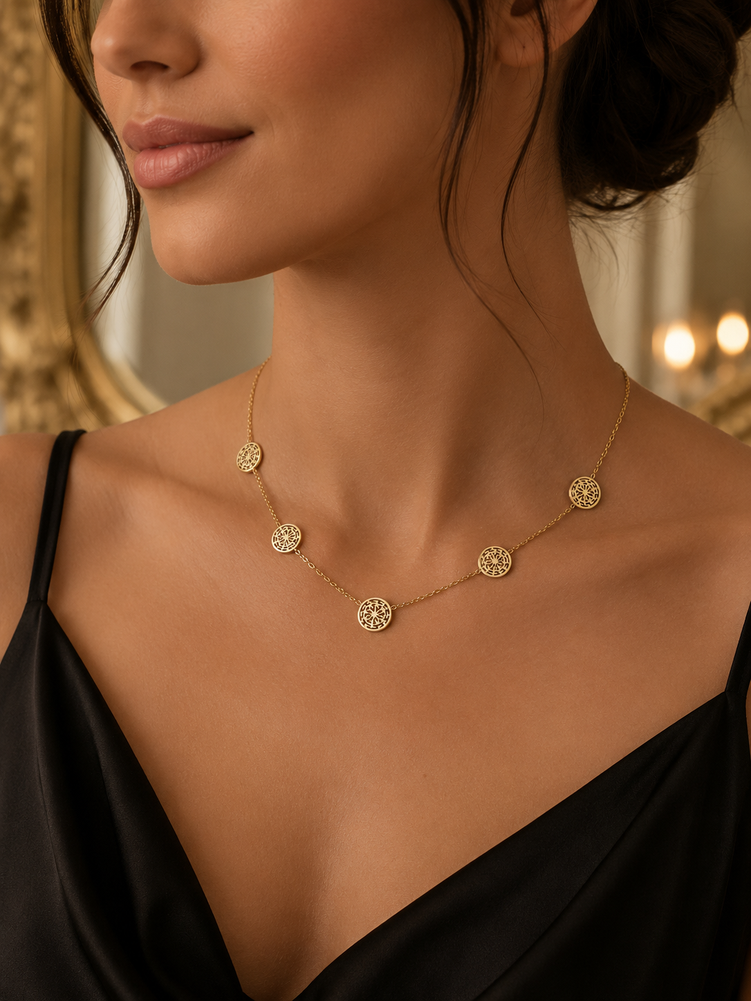Celebrity 14k Gold Plated Stainless Steel Necklace with Flat Circles