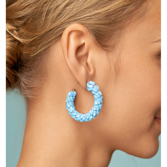 Baby Blue Crystal Hoops Earrings Descansar