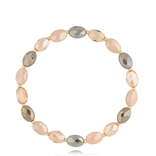Cream Beige & Gray Crystal Bracelet Togue with Gold Finishing