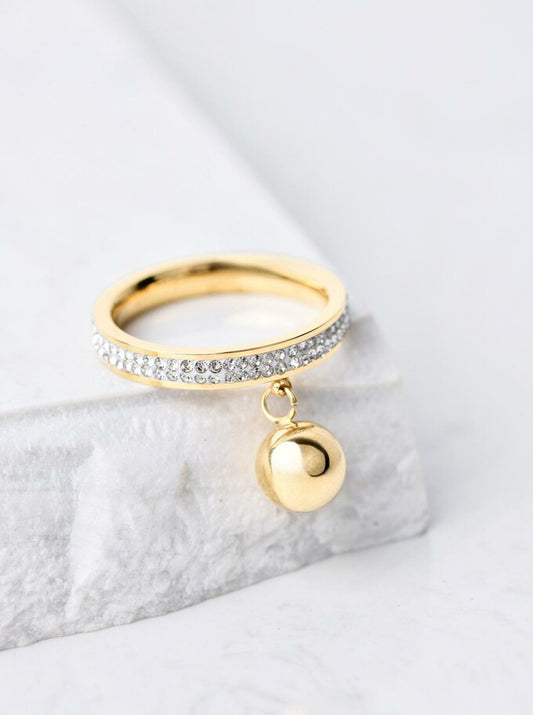 Gold Plated Crystals Band Ring with Gold Ball (size 7)