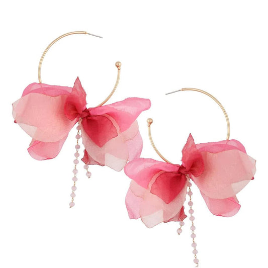 Dusty & Powder Pink Silk Flower Hoop Earrings