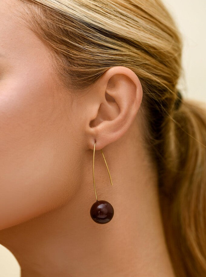 14k Gold Plated Brown Enamel Ball Earrings S212553