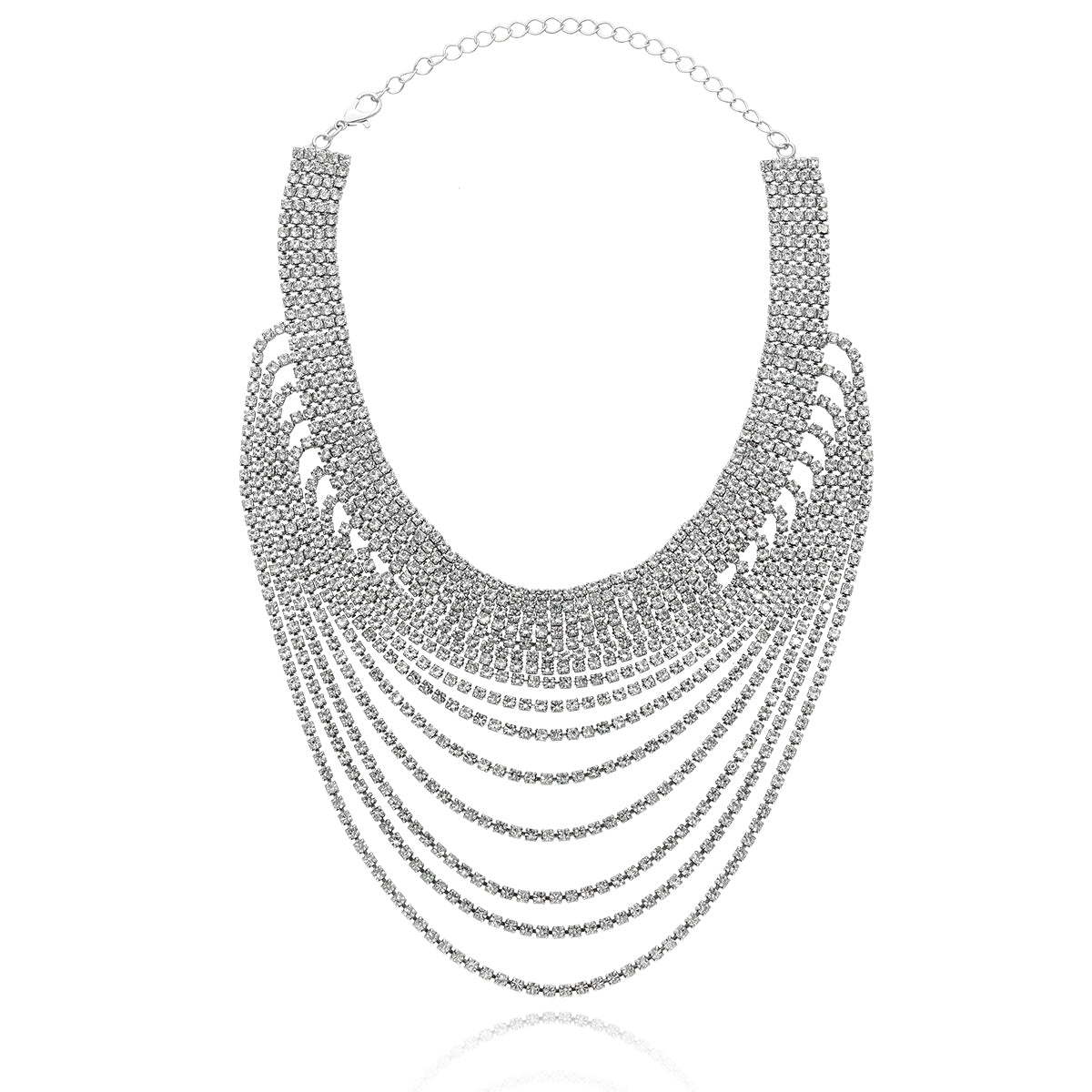 Party Time Layer Rhinestones Choker Necklace with Silver Finishing