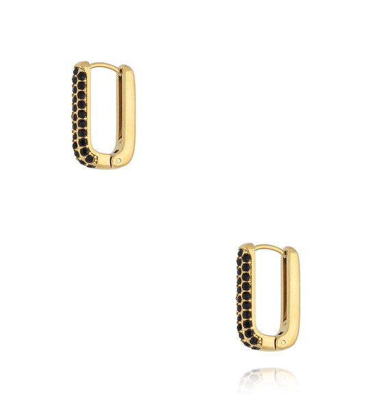 Gold Plated Earrings with Black Zirconium Crystals