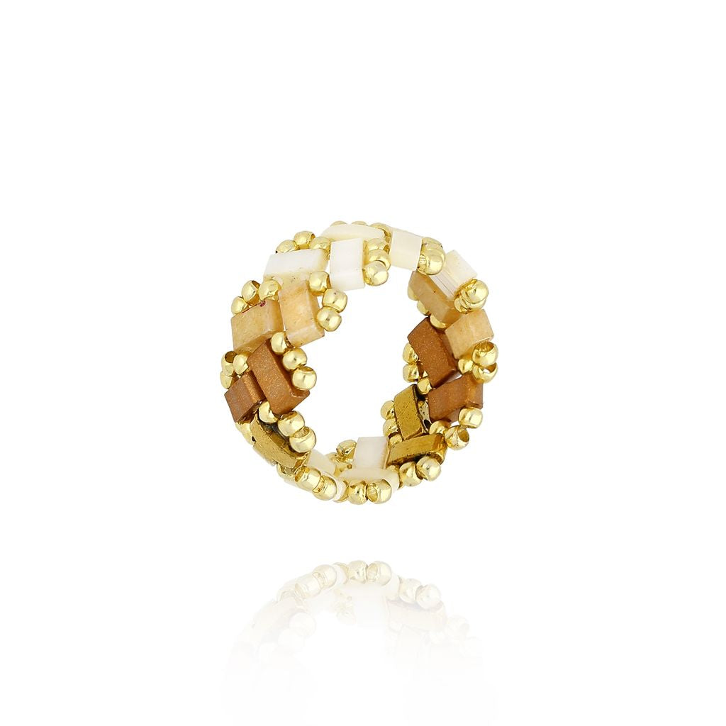 Off White and Beige Miyuki Beads Ring Bliss