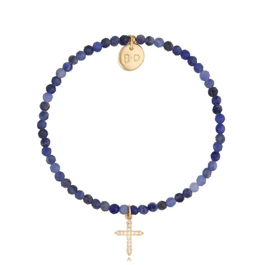 Blue Lapis Lazuli Bracelet with Zirconium Cross Pendant