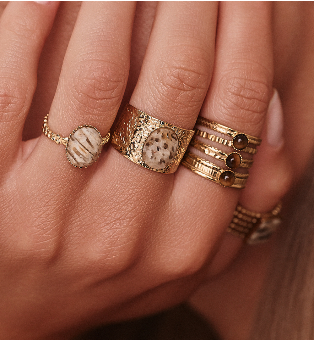 Gold Plated Cuff Ring with Natural Stone 0082