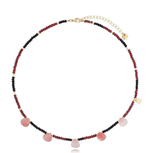 Agate and Burgundy Red Stones Necklace with Teardrops