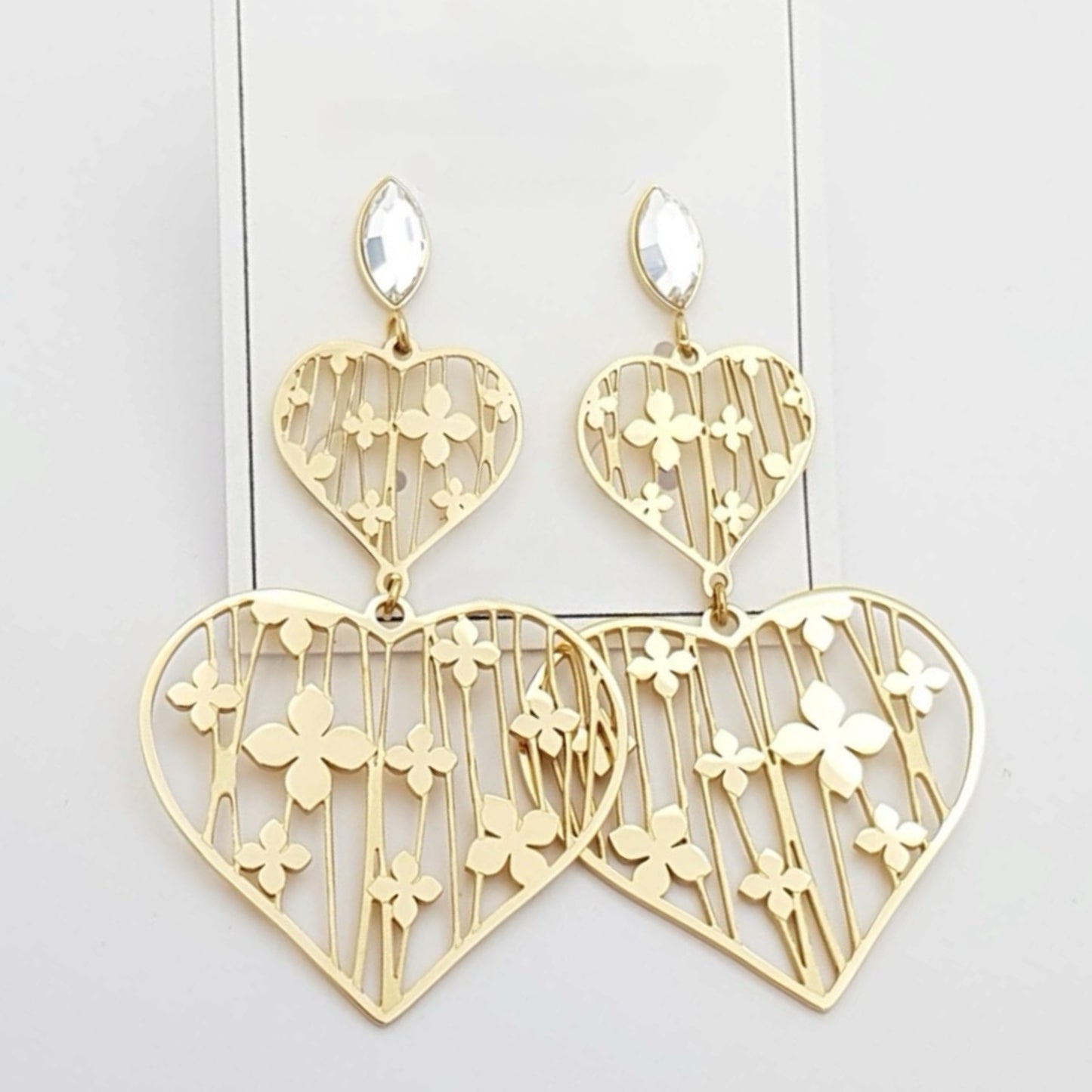 Gold Plated Clovers Heart Earrings