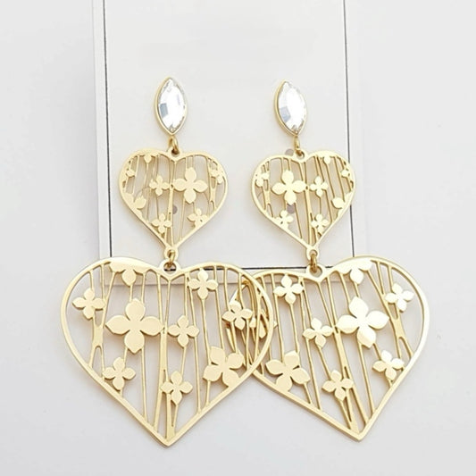 Gold Plated Clovers Heart Earrings
