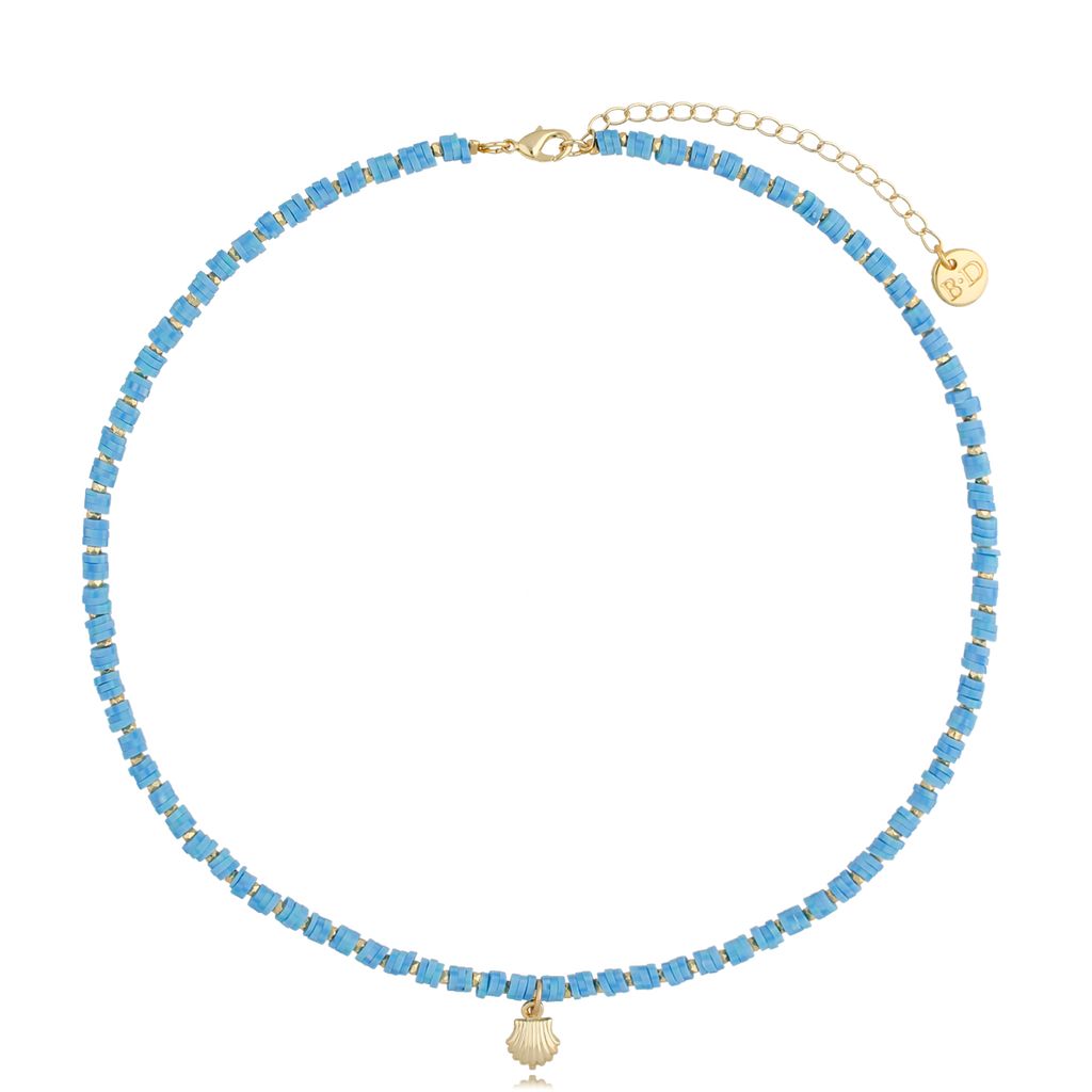Sky Blue Necklace with Gold Shell