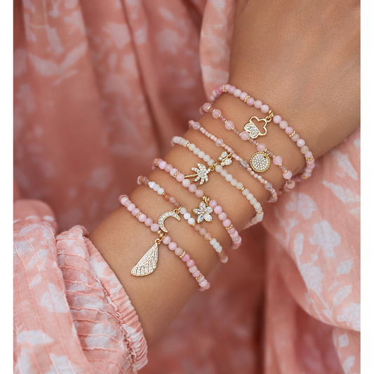 Pink Opal Stones Bracelet with Flower Pendant