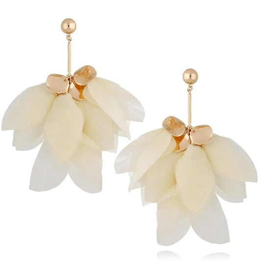 Cream Beige with Gold Shimmer Silk Earrings