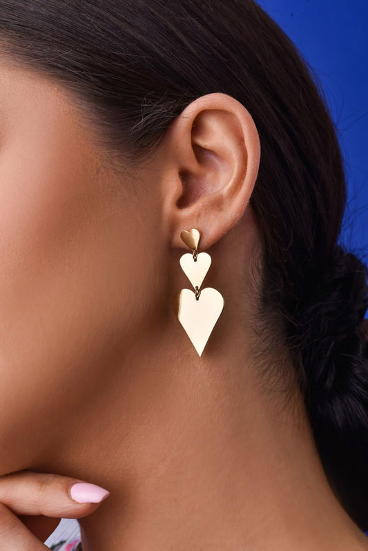 14K Gold Plated Three Heart Earrings (CL)