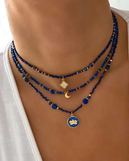 Lapis Lazuli Necklace with Flower Pendant Fleur de Lotus