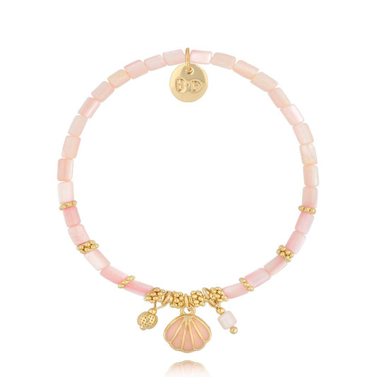 Light Pink Pearl Bracelet with Coral Shell Pendant Marine