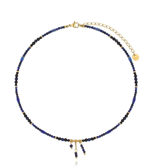 Gold Plated Navy Blue Lapis Lazuli and  Sodalite Stones Necklace Twinkle