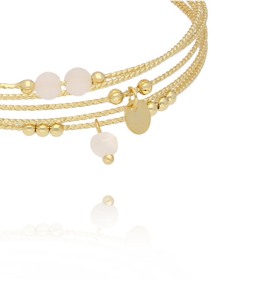 Glam Rock Multi Layer Bracelet with Pearl & White Beads 0279