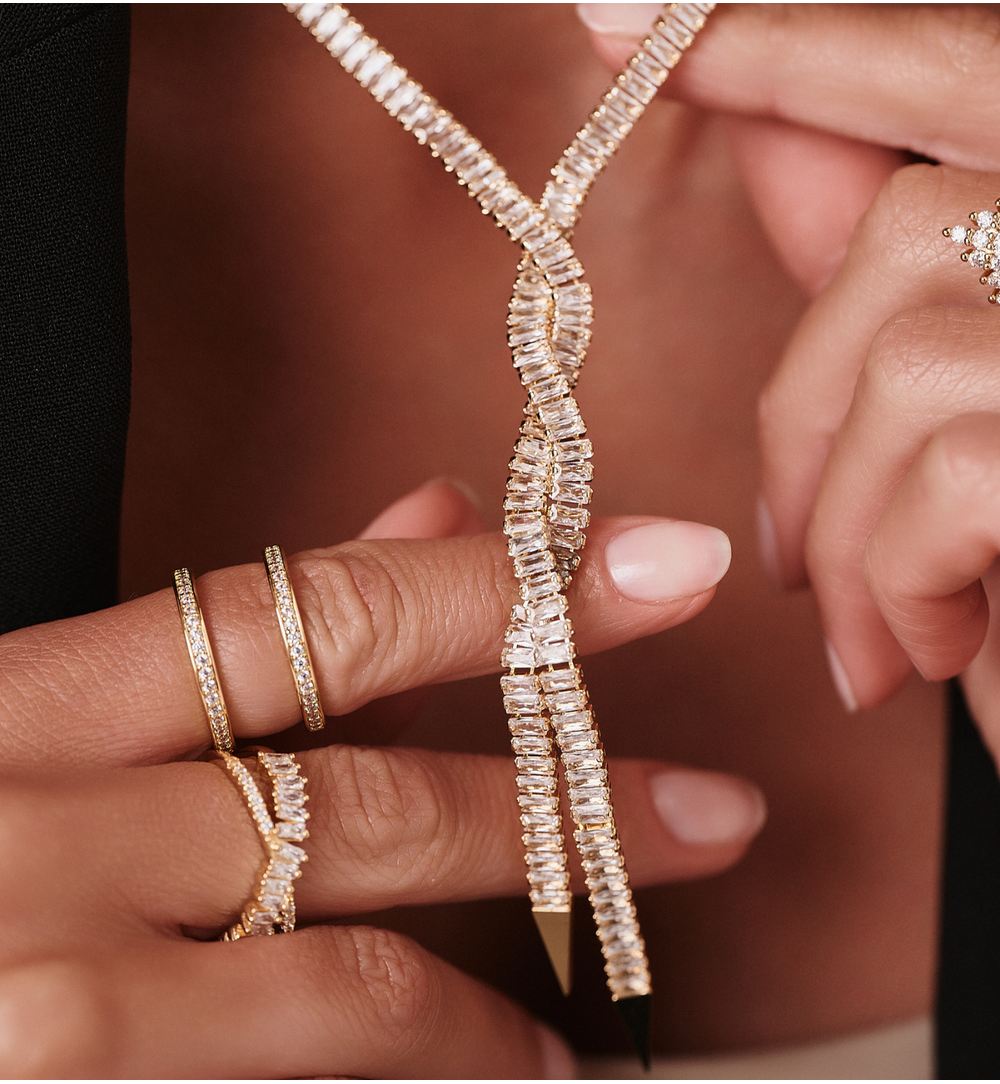 Glamour Double Zirconium Lariat Necklace Shinning 0373