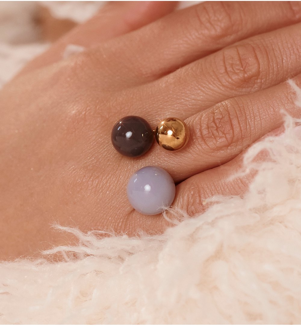 Steel and Shine Enamel Lavender and Plum Balls Ring 1127