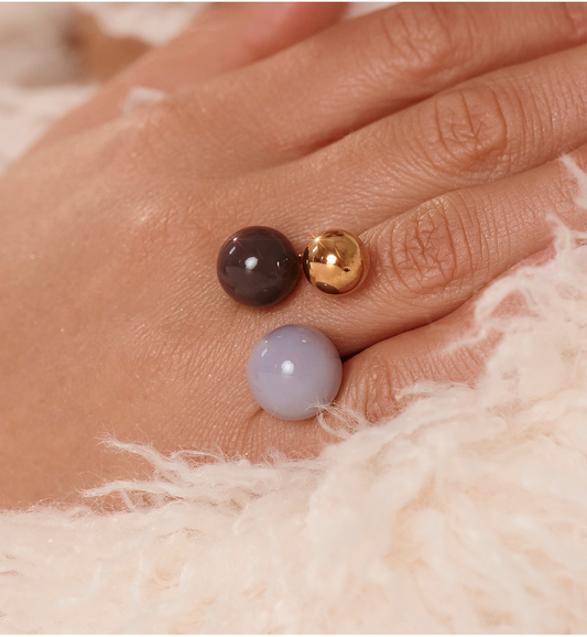 Steel and Shine Enamel Lavender and Plum Balls Ring 1127