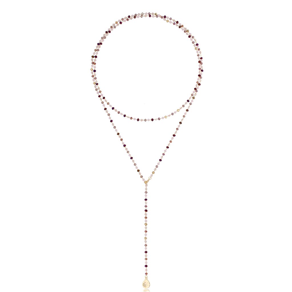 Long Double Layer Necklace Cristalli in Rose Pink