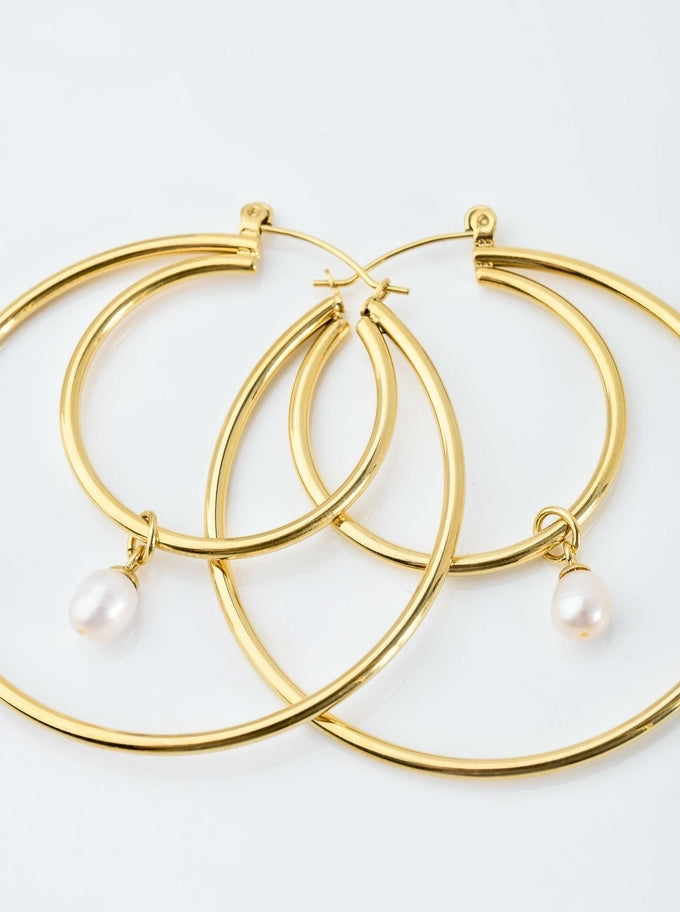 14k Gold Plated Hoops Earrings with Pearl