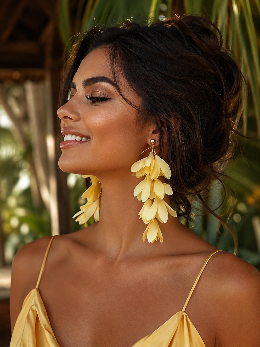 Yellow Tassel Satin Earrings with Gold Finishing